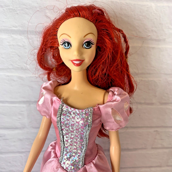 Disney Little Mermaid Ariel Barbie Doll Mattel Vintage 1999 Red Hair Pink Dress - Picture 2 of 6
